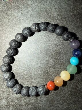 Lava Stone Chakra Bead Bracelet with Colorful Gem Accents